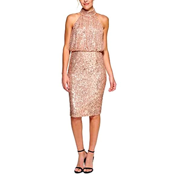 Eliza J Gold Sequin Halter Midi Dress Open Back Evening Party Dress - Picture 1 of 8
